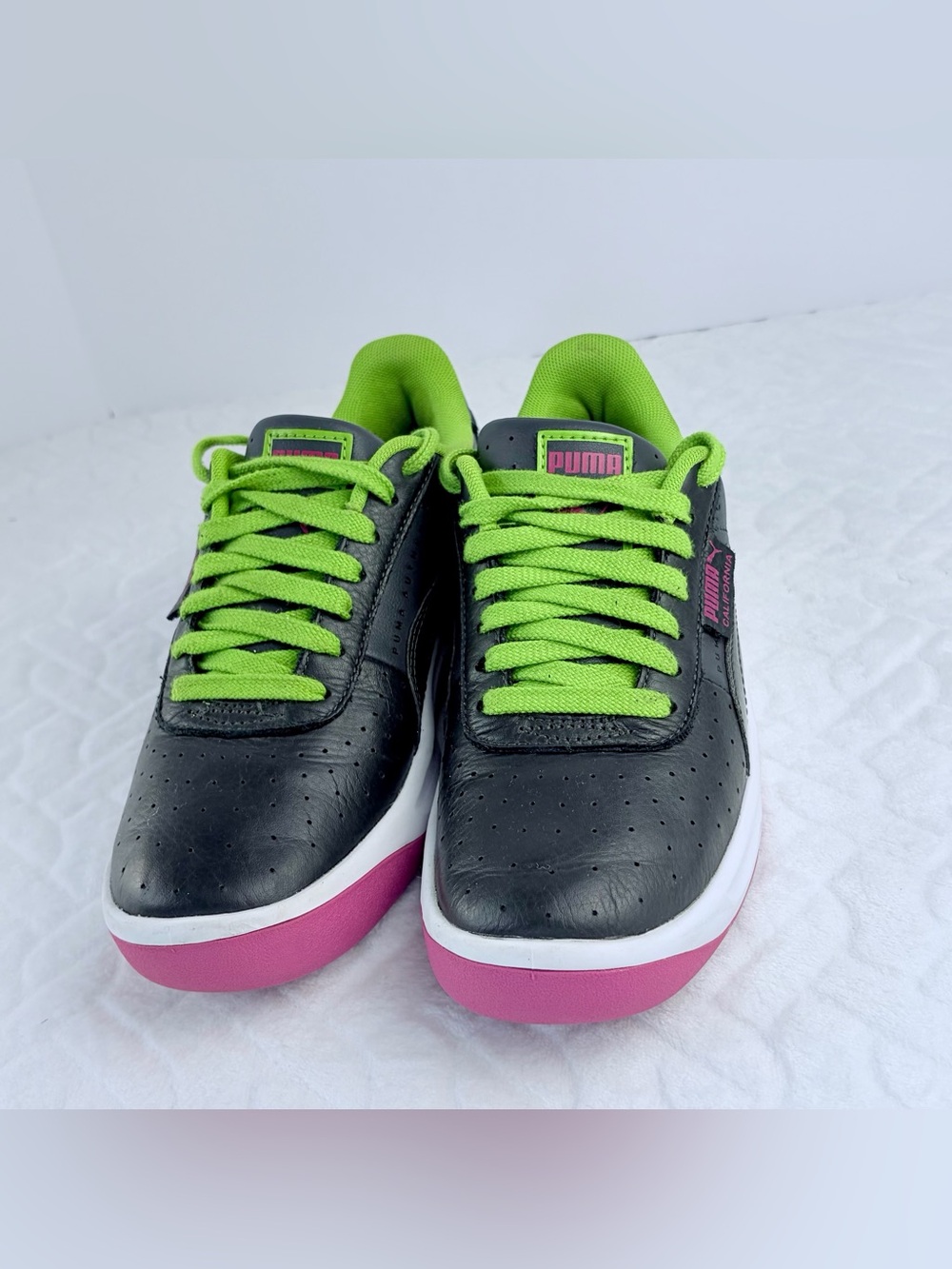 Puma California color block Sneakers gray with Neon Green Laces Women’s Size 8 - Picture 2 of 10